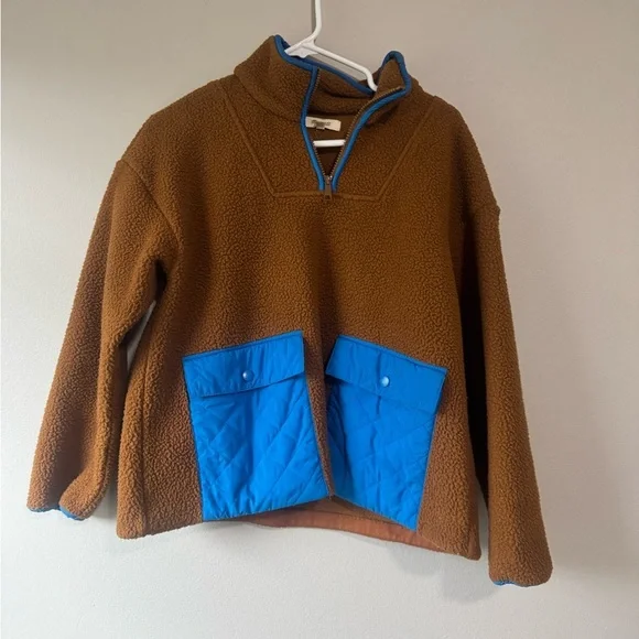 Madewell Brown and Blue Fleece oversized boxy Pullover size small - Picture 3 of 6